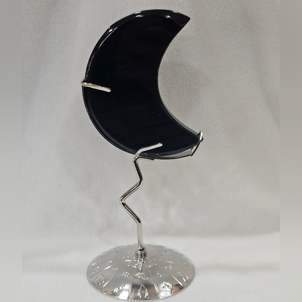 Black Obsidion Crystal  Crescent Moon on Stand
